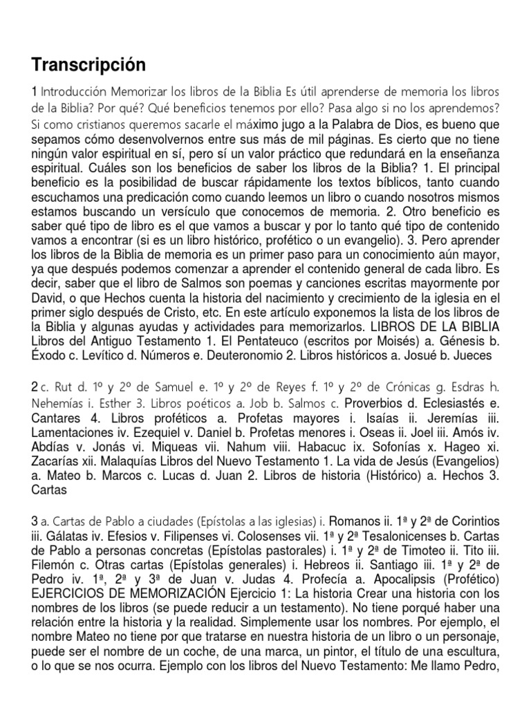 Memorización de los Libros de la Biblia | PDF | Doce profetas menores ...