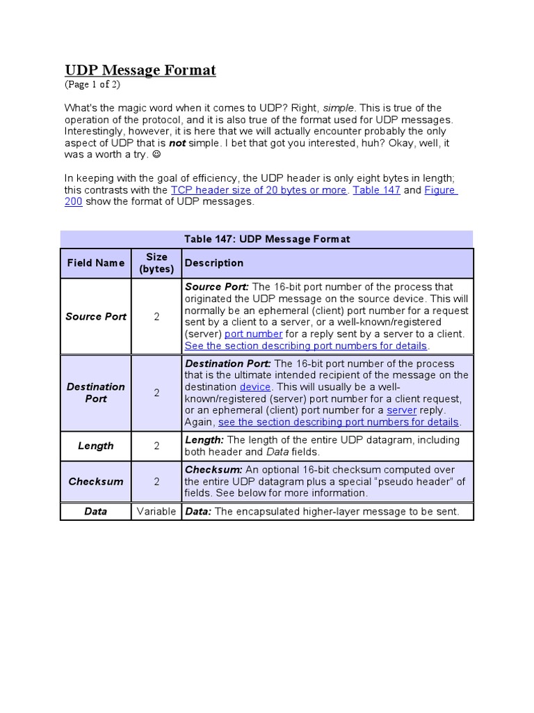 UDP Message Format | PDF | Computer Architecture | Port (Computer ...