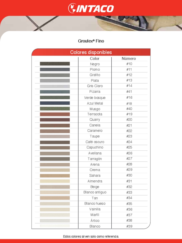 Colores Disponibles de Intaco Groutex | PDF