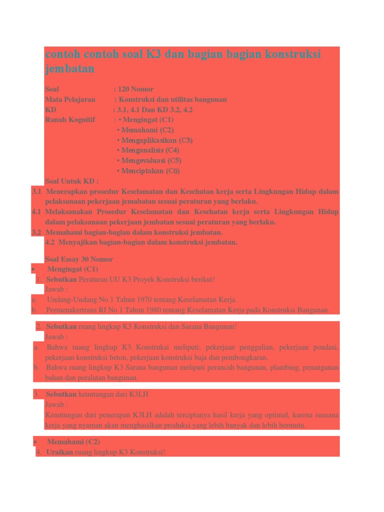 Contoh Contoh Soal K3 Dan Bagian Bagian Konstruksi Jembatan
