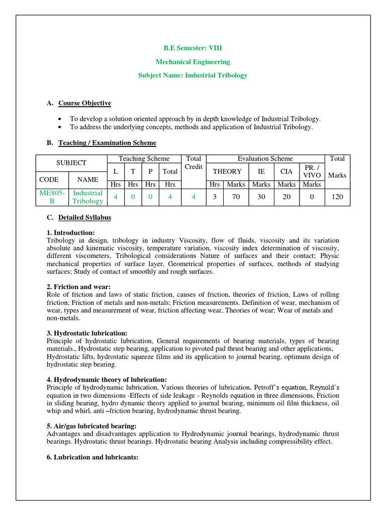 ME 805 BIndustrial Tribology PDF Friction Lubricant