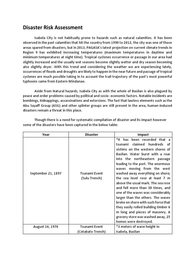 Disaster Risk Assessment in Isabela City, Basilan | PDF | Tsunami | Flood