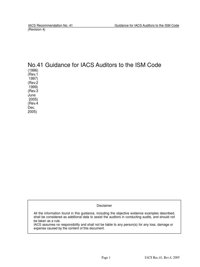 IACS Guidance for ISM Code Auditors | PDF | Audit | Regulatory Compliance