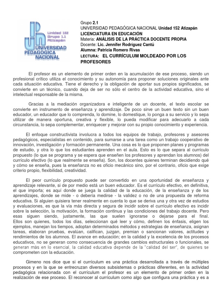 El rol del docente en el currículo educativo | PDF | Plan de estudios ...