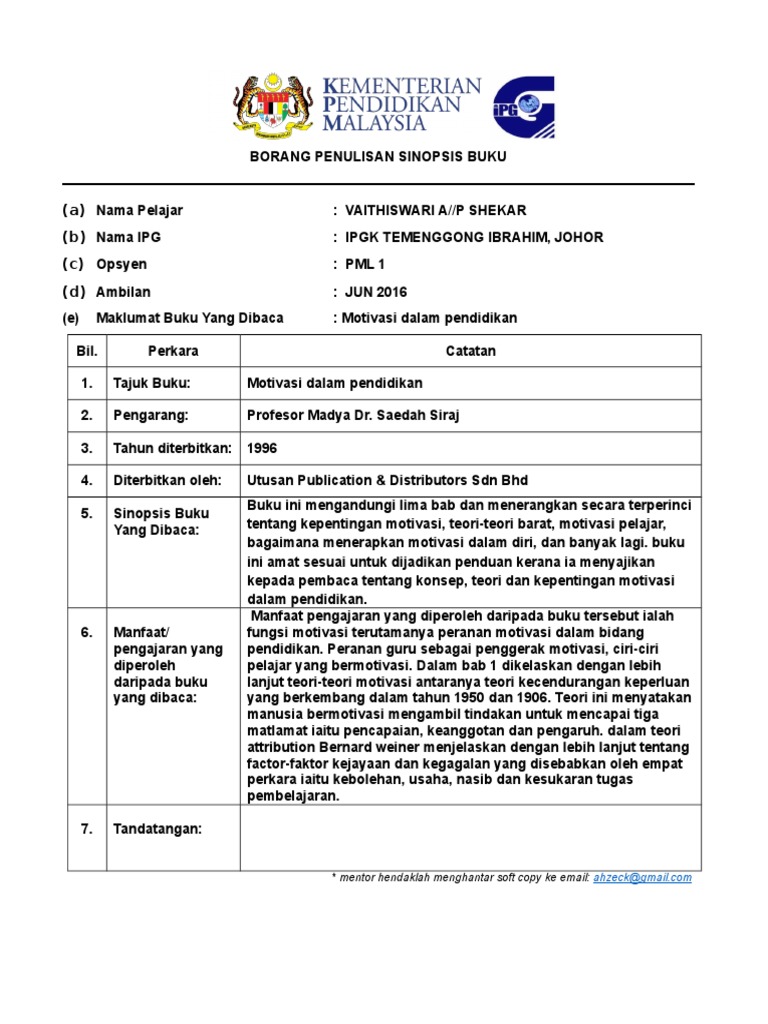 Sinopsis Buku Motivasi Diri