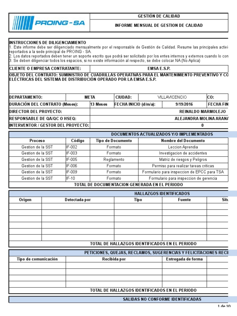 Informe Mensual de Gestión de Calidad | PDF | Sistema de manejo de ...