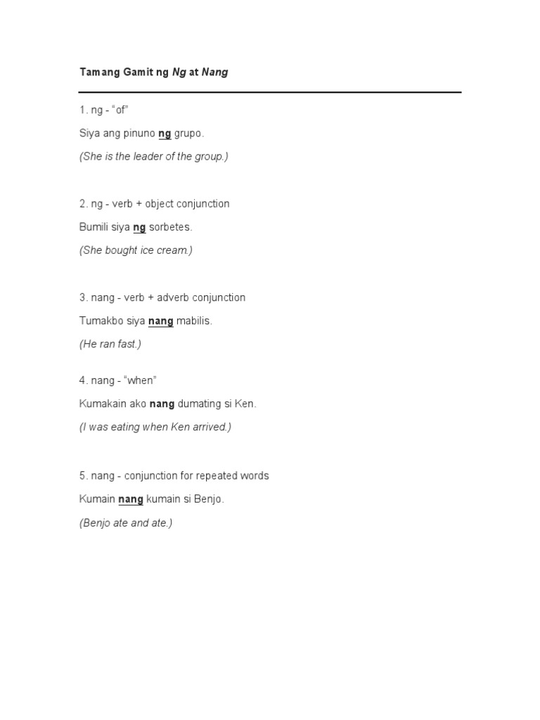 Tamang Gamit NG NG at Nang | PDF