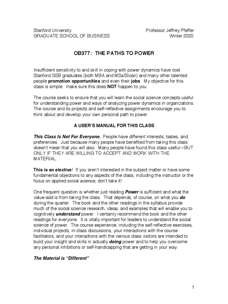 Pfeffer OB377 Course Outline 2020 PDF | PDF