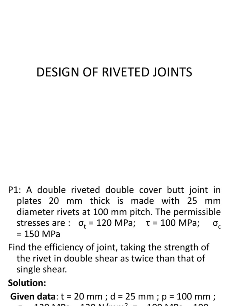 Design of Riveted Joints PDF Rivet Pascal (Unit)