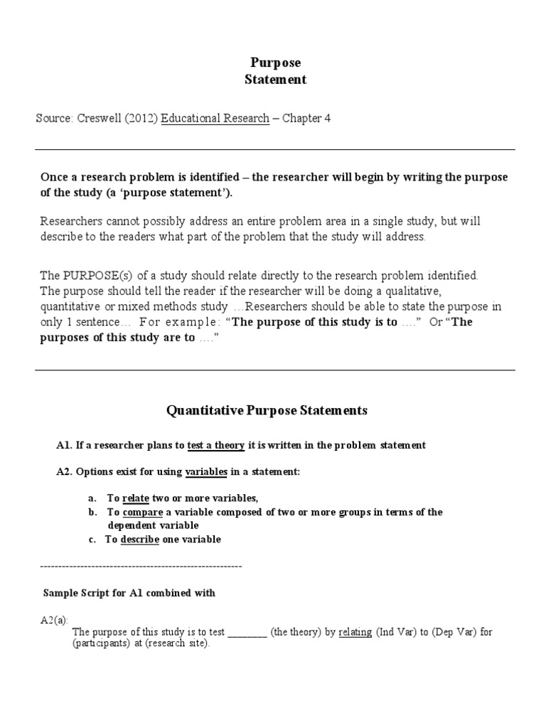 Guidelines and Examples for Writing Effective Purpose Statements in