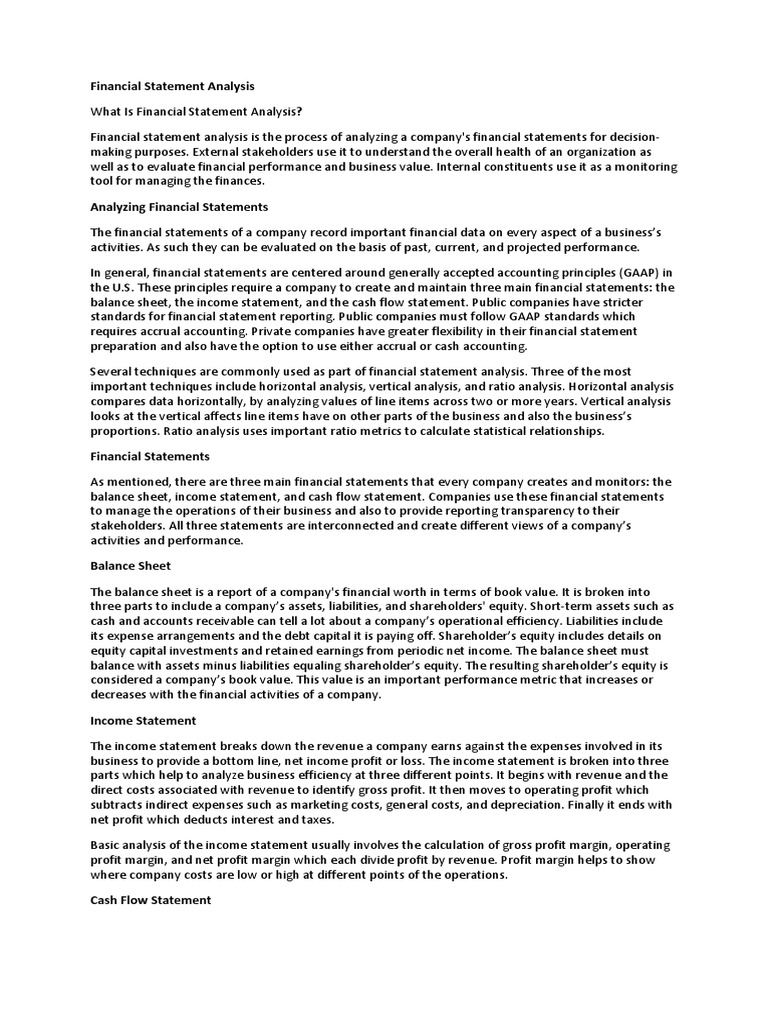 Financial Statement Analysis | PDF | Working Capital | Cash Flow Statement