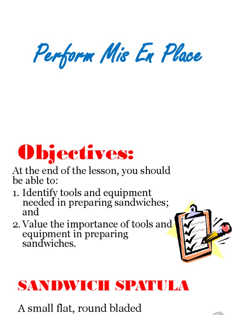 Tools and Equipment in Preparing Sandwiches Download Free PDF Knife Grilling