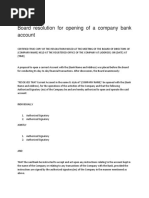 Board Resolution For Opening of A Company Bank Account