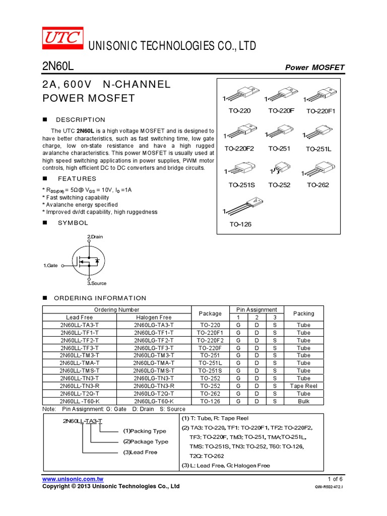 Circuito Integrado 2n60l | PDF | Field Effect Transistor | Mosfet