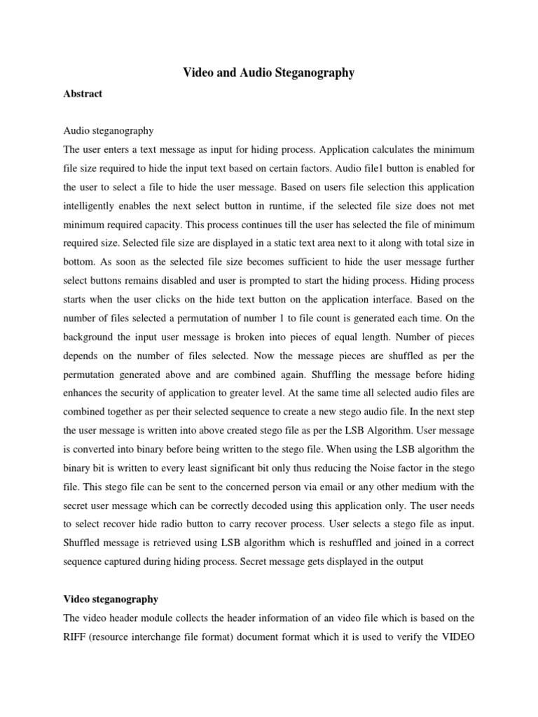 Video and Audio Steganography | PDF | File Format | Computer Engineering