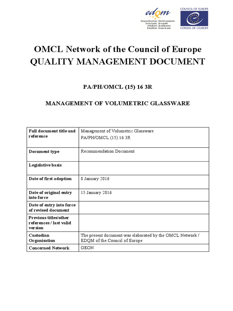 Omcl Management of Volumetric Glassware PDF Calibration