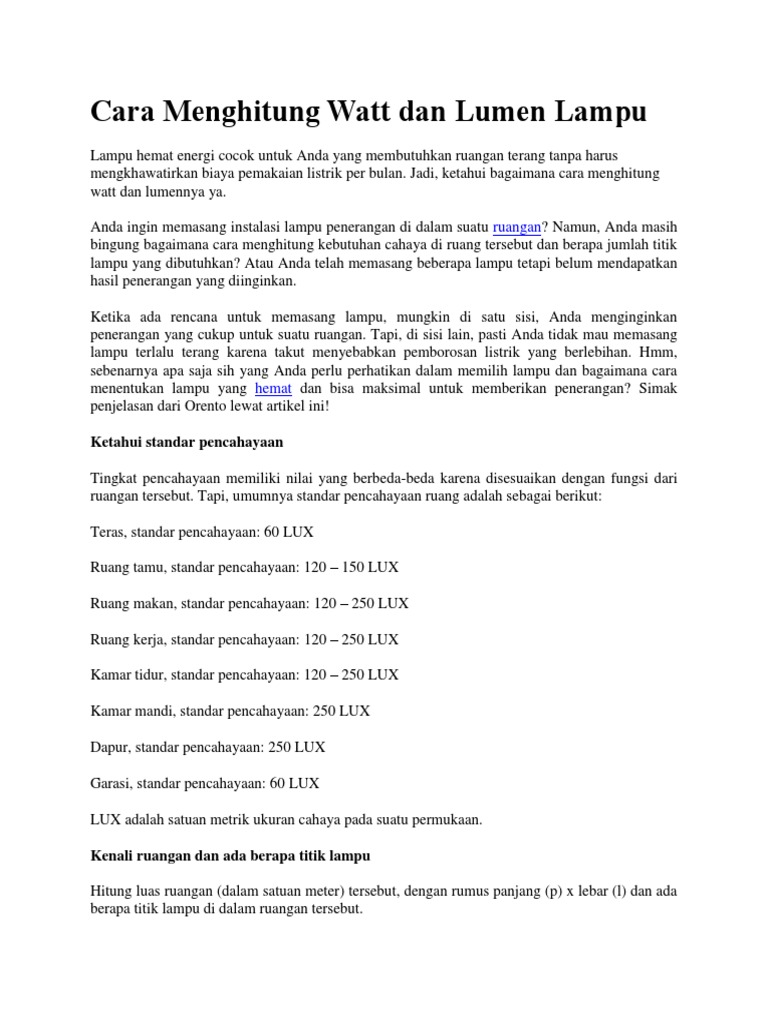 Cara Menghitung Watt Dan Lumen Lampu