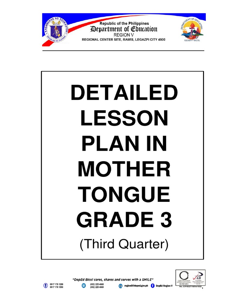 Grade 3 Mother Tongue Lesson Plans | PDF | Linguistics | Psychological ...