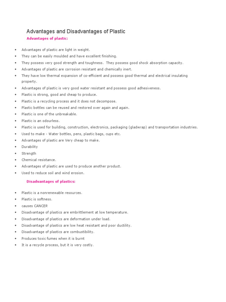Advantages Disadvantages Plastic | PDF