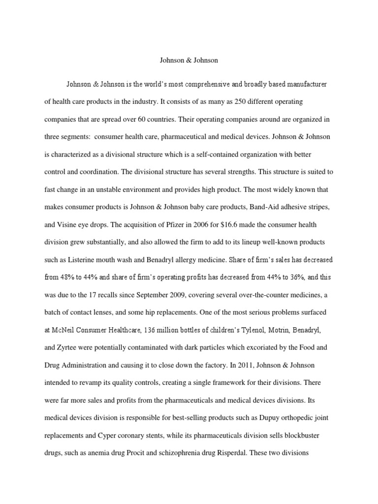 Johnson and Johnson Case PDF Johnson & Johnson Business