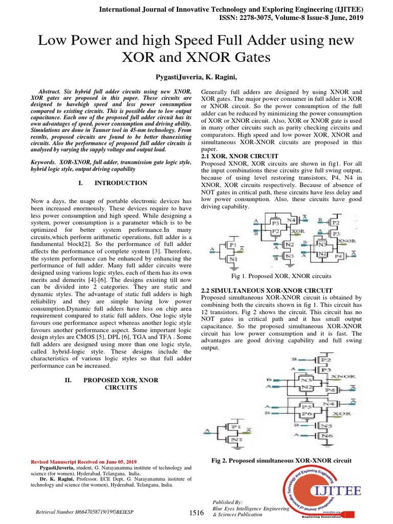 An Exploring Low Power Fast Full Adder by Using Xor and Anor PDF | PDF ...