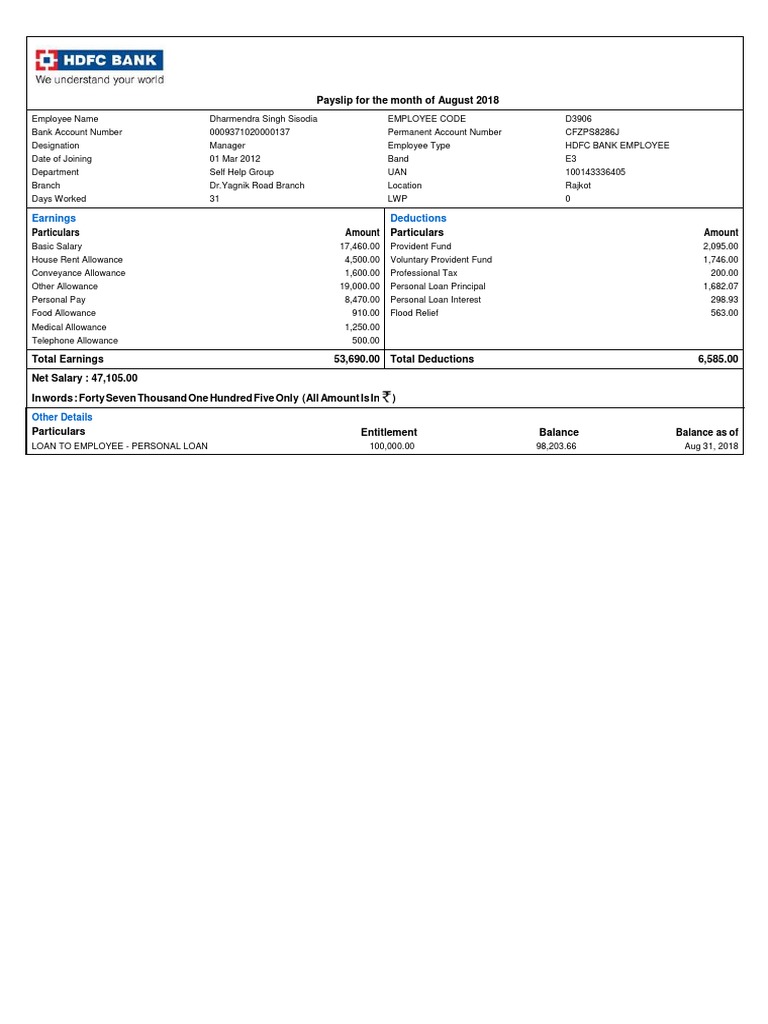 HDFCBANK Slip | PDF | Personal Finance | Loans