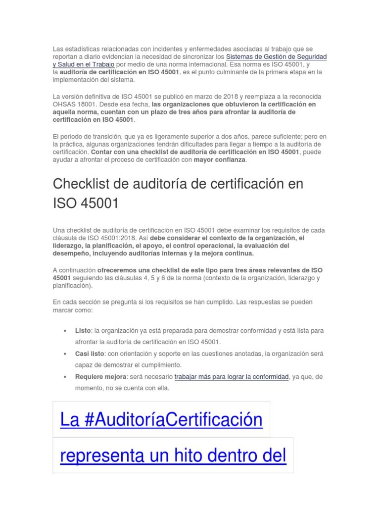 Tema Lista de Verificacion Iso 45001 | PDF | Seguridad y salud ...