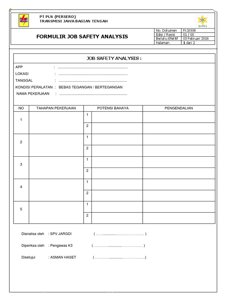 Formulir Analisis Keselamatan Kerja | PDF