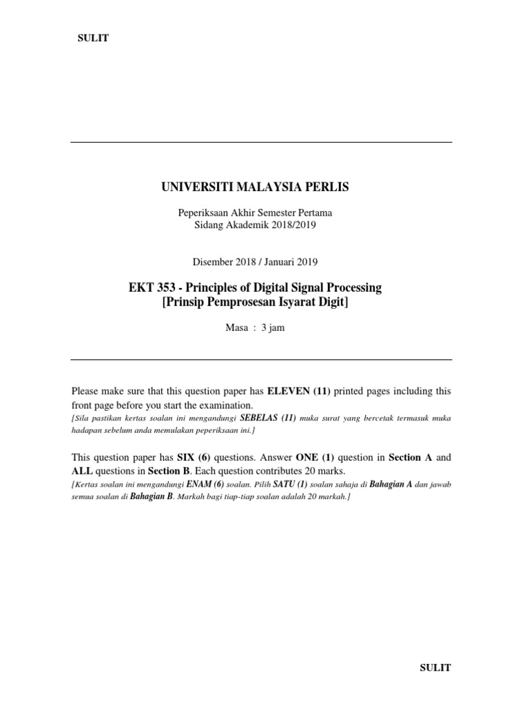 Sample Final Exam Sem120182019 PDF | PDF | Discrete Fourier Transform ...