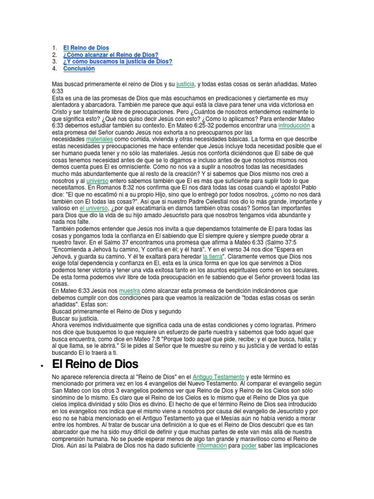 Claves para Alcanzar el Reino de Dios | PDF | Reinado y reino de dios ...