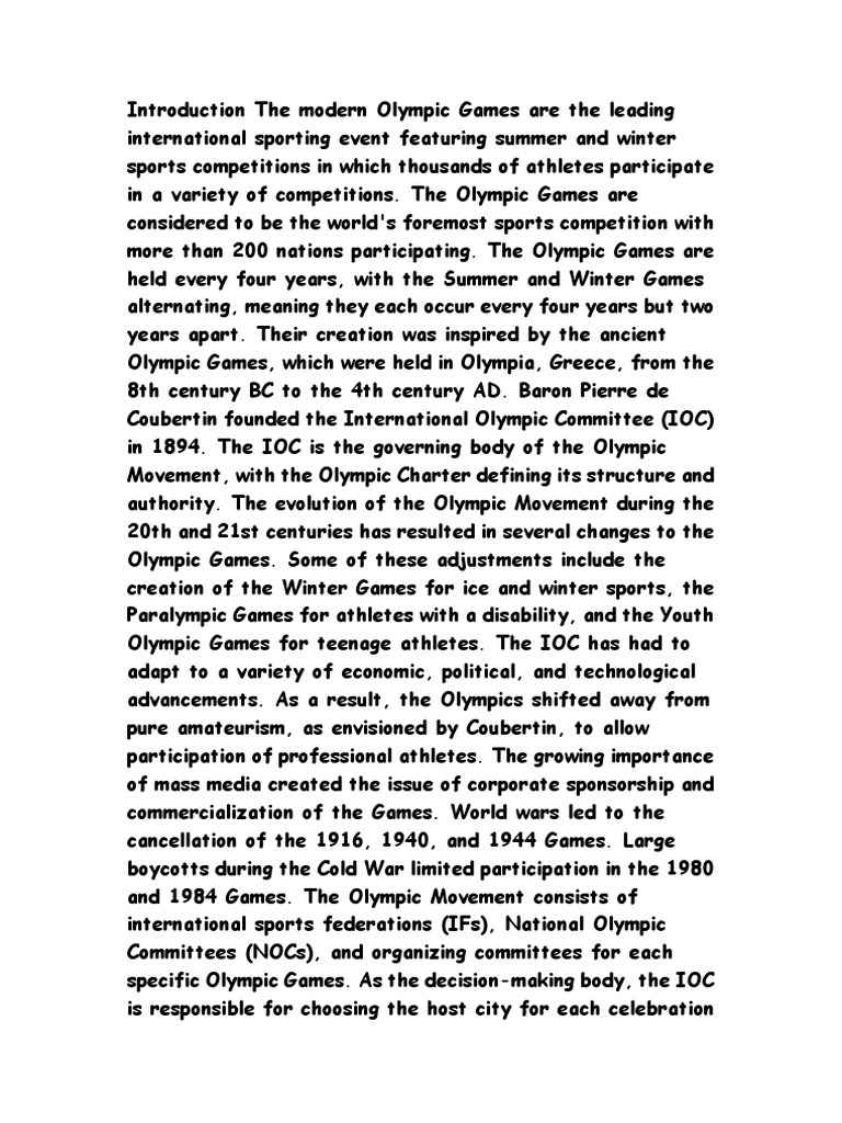 Introduction The Modern Olympic Games Are The Lead | PDF | Olympic ...