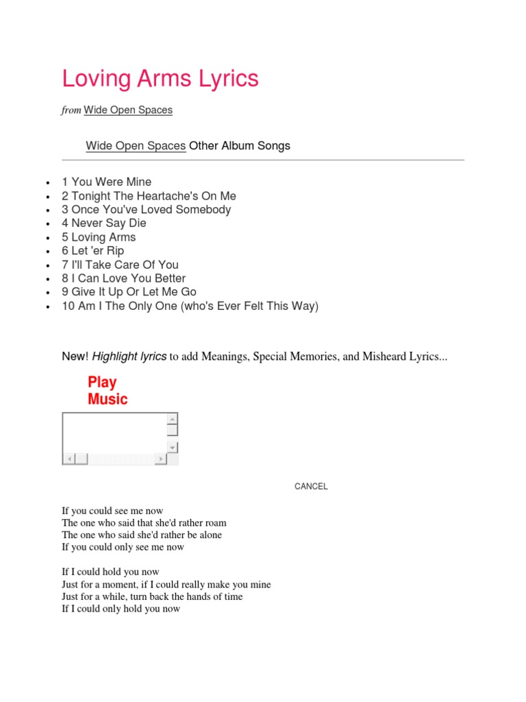 Loving Arms Lyrics PDF