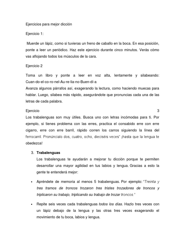 Ejercicios para Mejorar la Dicción | PDF