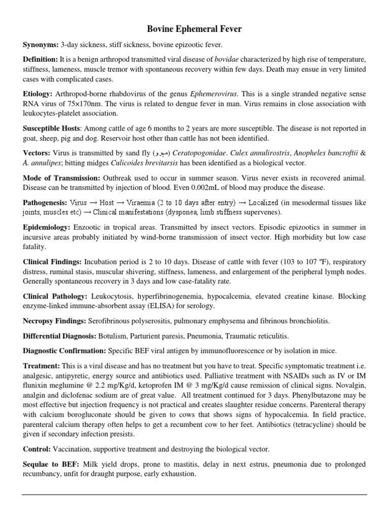 Bovine Ephemeral Fever PDF Virus Medical Specialties