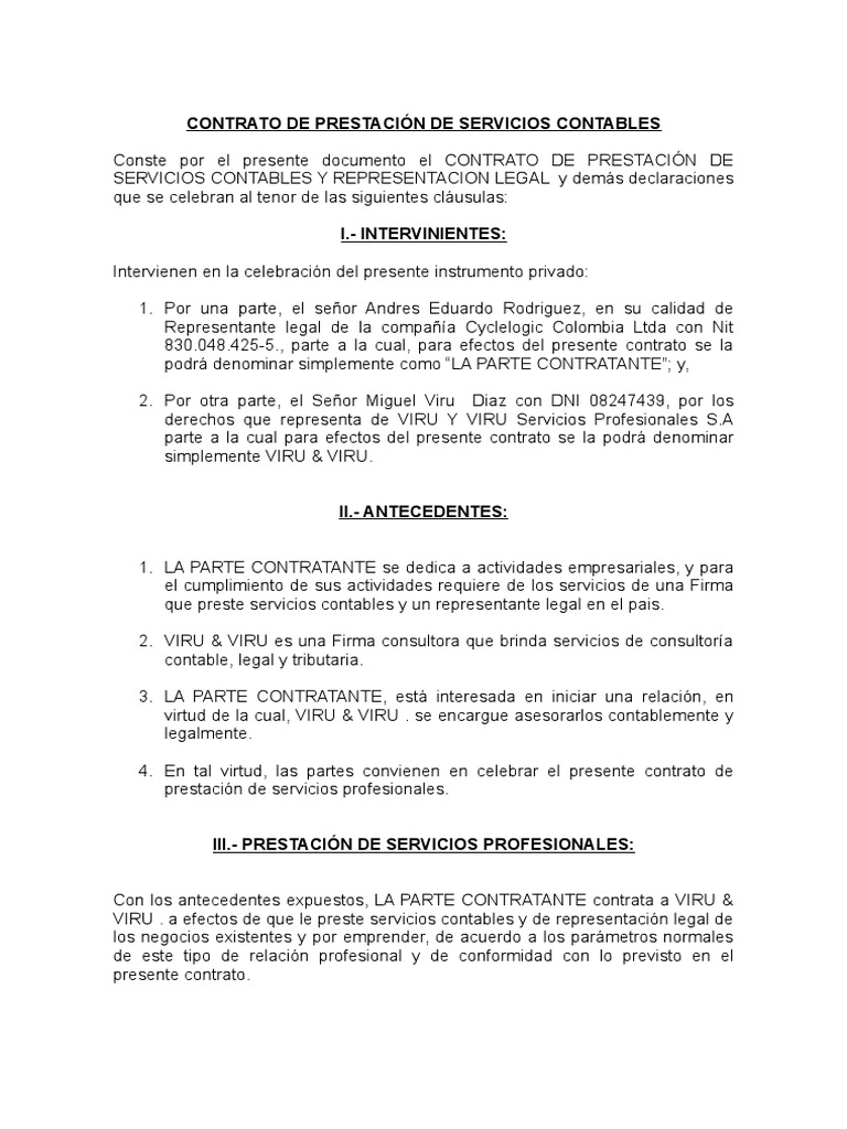Contrato Servicios Contables y RL | PDF | Contabilidad | Justicia