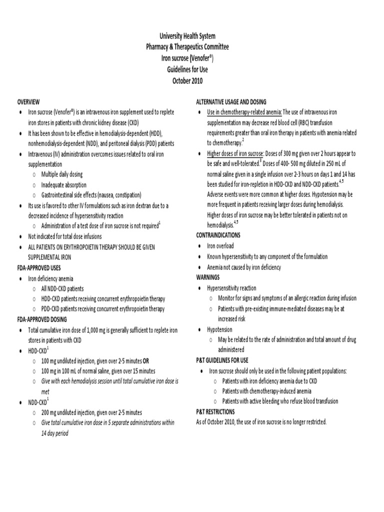 Venofer Guidelines 2011 PDF PDF Intravenous Therapy Anemia