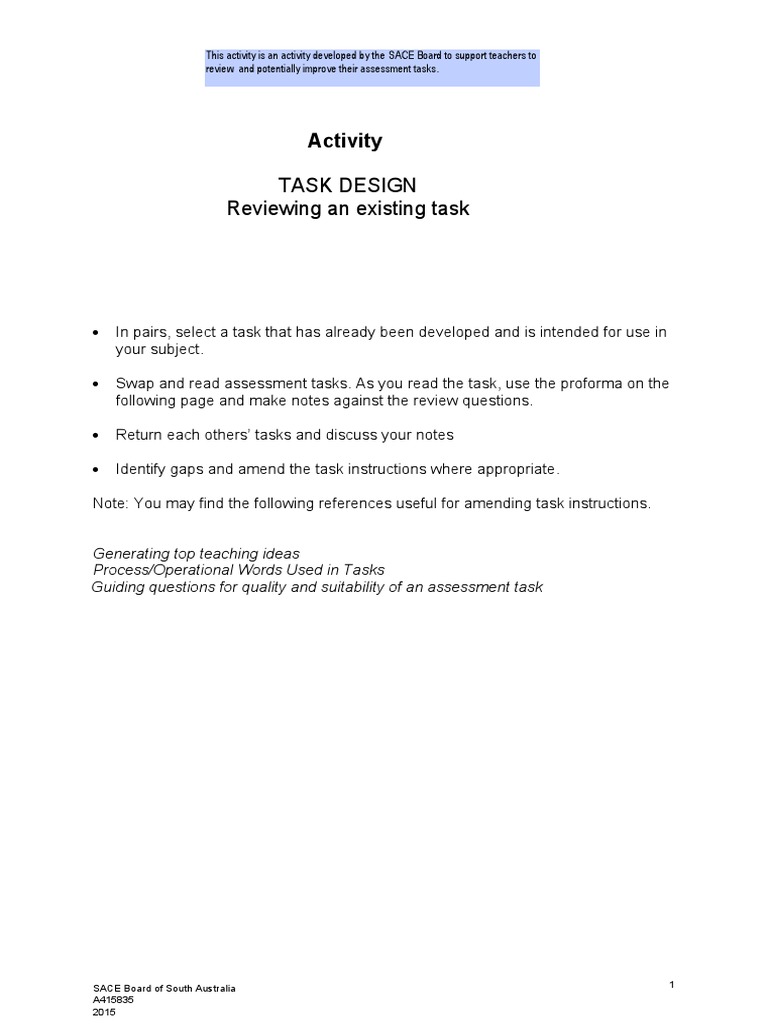 Review and Improve Assessment Tasks | PDF | Educational Assessment ...