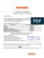 Autonics RoHS Compliance Certificate