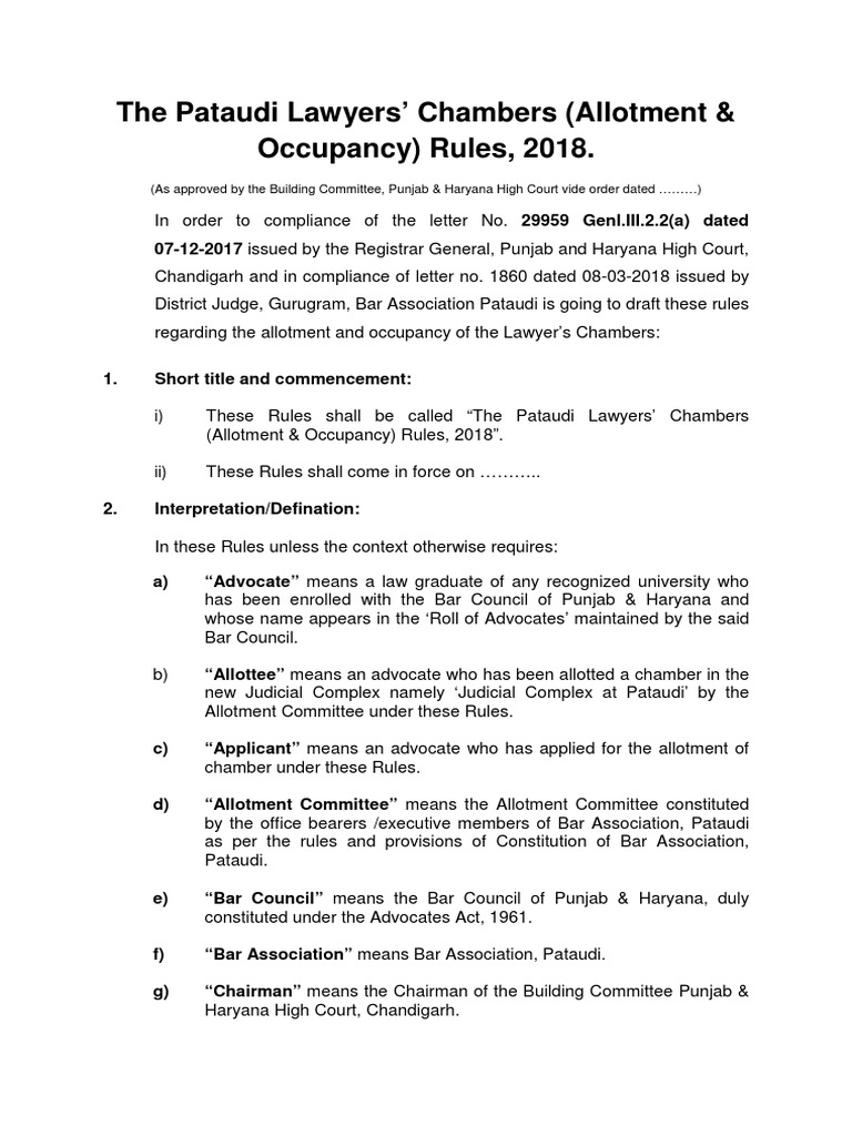 Lawyers Chambers Rules 18 PDF Advocate Bar Association