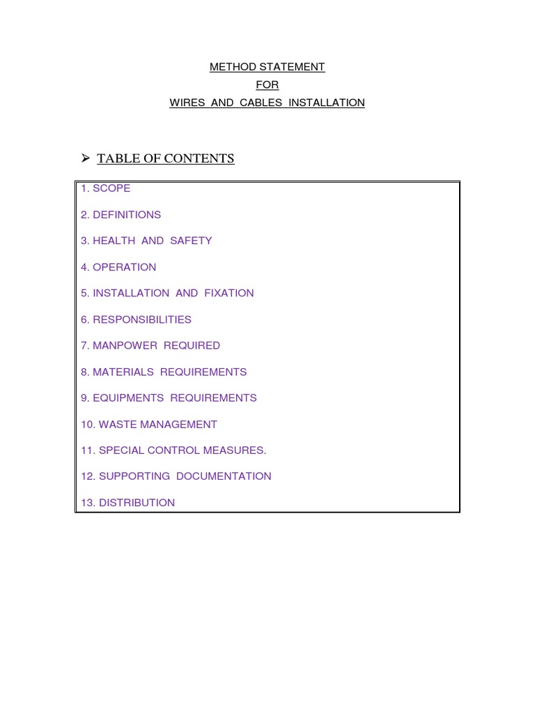 Wires and Cables Installation Method Statement | PDF | Electrical ...