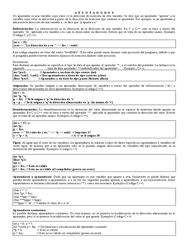 Introducción a Apuntadores en C/C++ | PDF | Puntero (Programación de ...