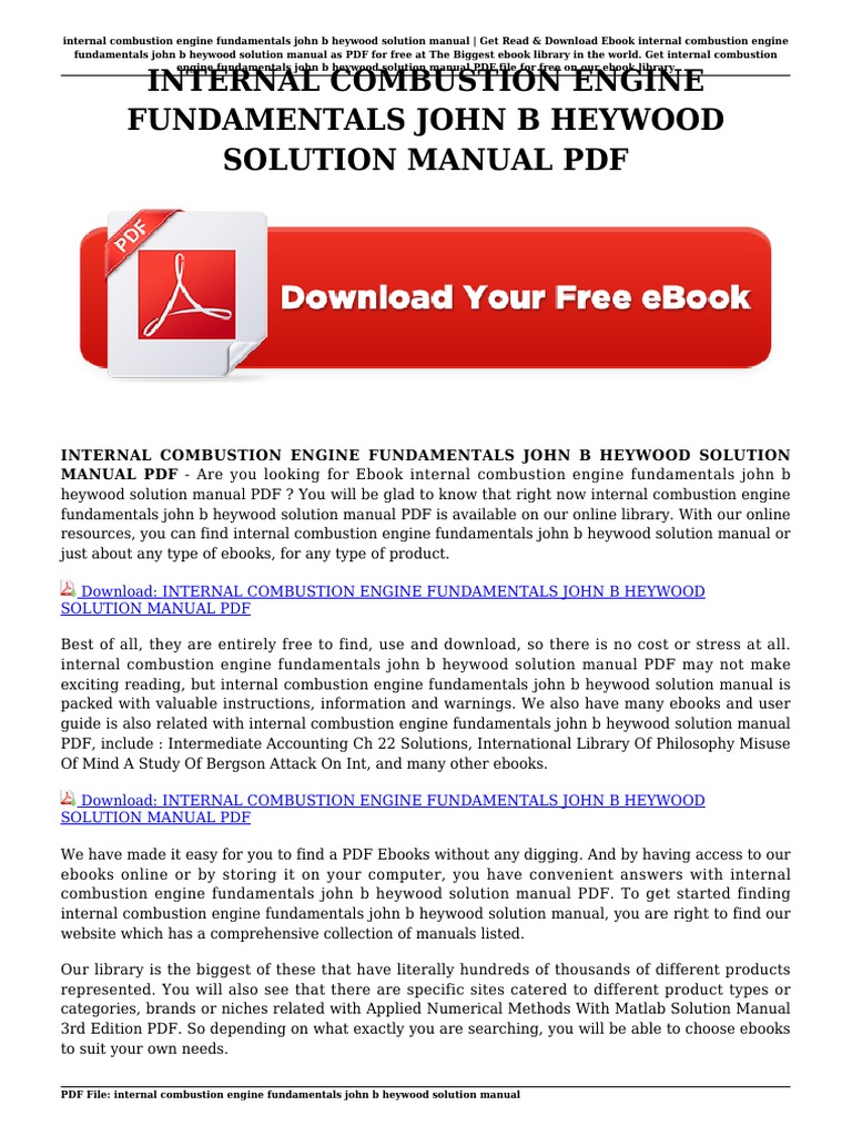 Internal Combustion Engine Fundamentals John B Heywood Solution Manual