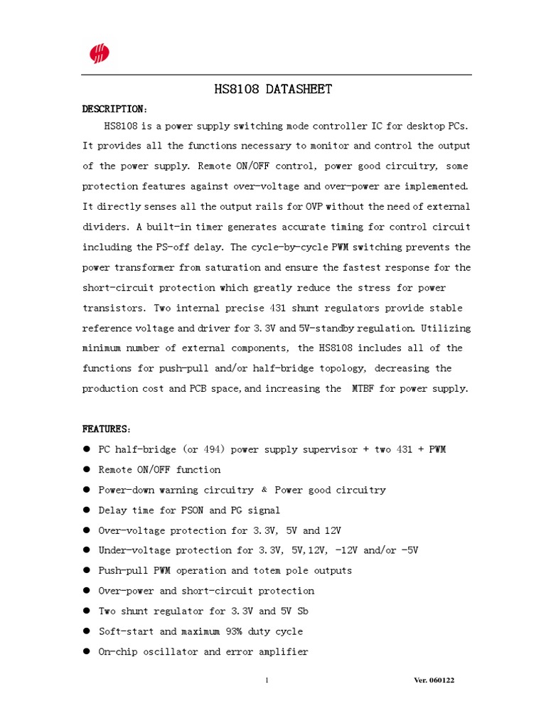 hs8108 PDF PDF Power Supply Electronic Circuits