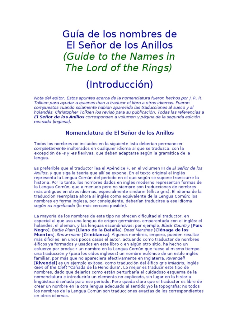 Traductor De Español A Elfico Online Guía de Los Nombres de El Señor de Los Anillos | PDF | El Señor de los  Anillos | Traducciones