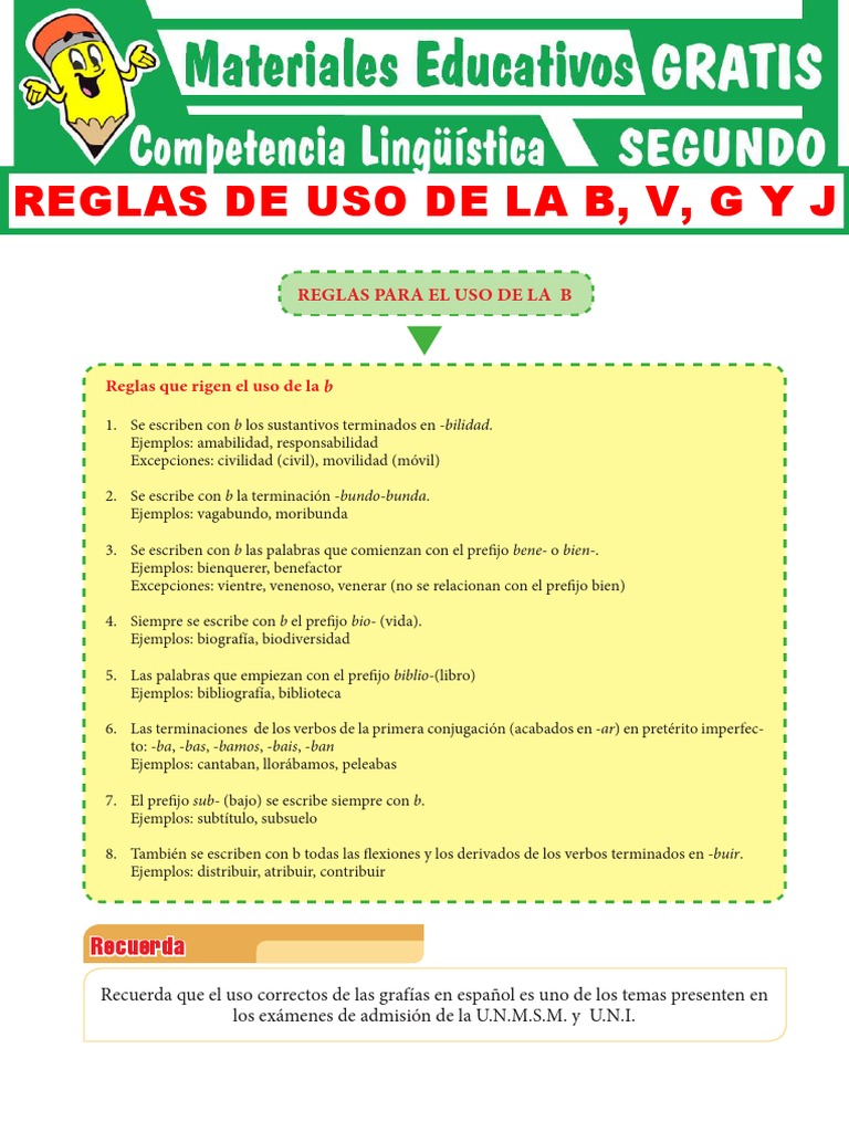 Reglas del uso de la B en español | PDF | Verbo | Lexicología