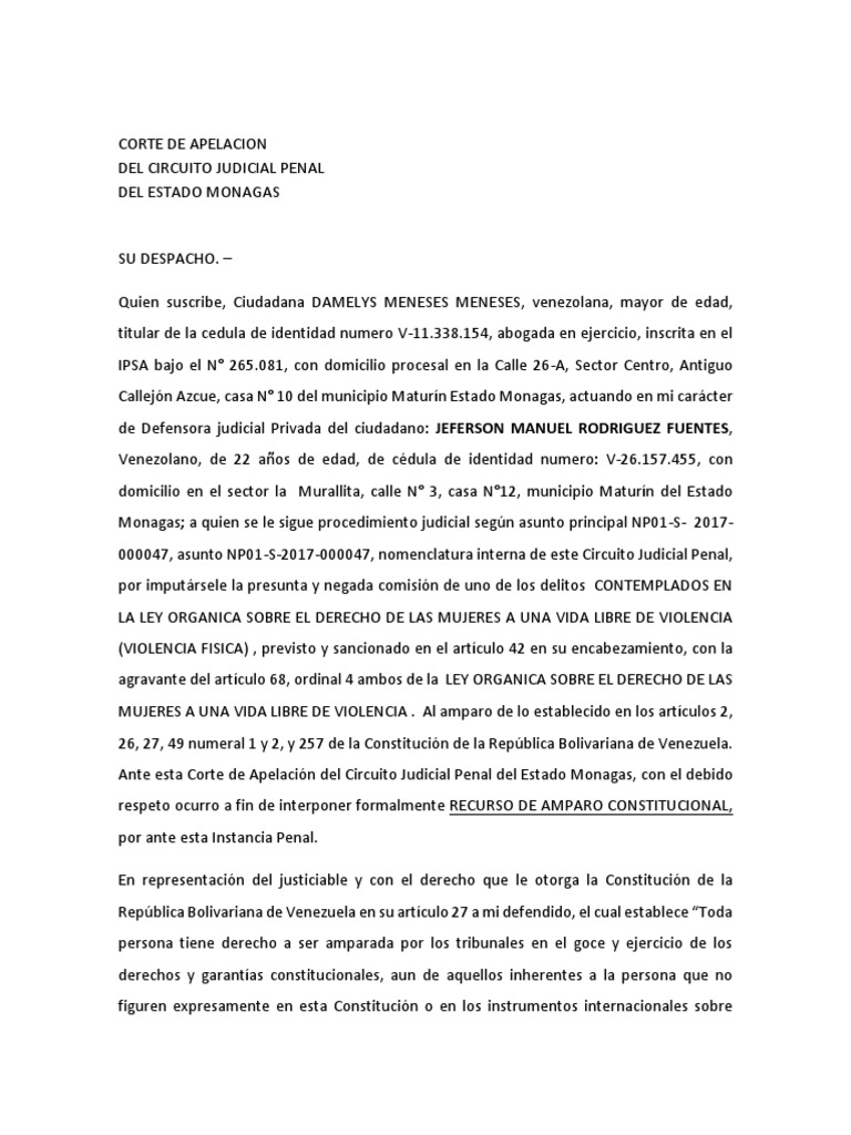 Recurso de Amparo Constitucional en Monagas | PDF | Derecho ...