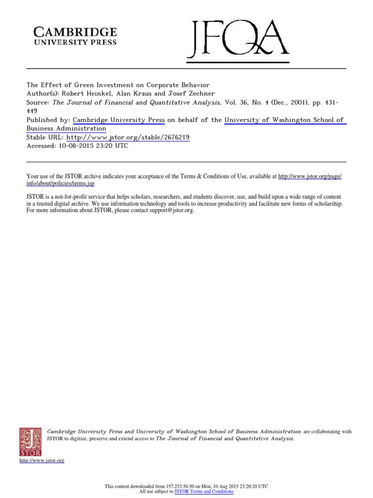 The Effect of Green Investment On Corporate Behavior | PDF | Investor ...