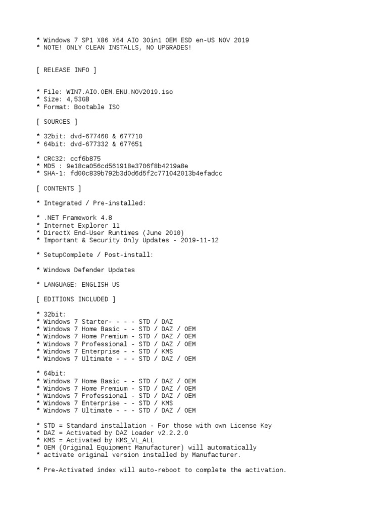 Windows 7 Sp1 X86 X64 Aio 30in1 Oem Esd En Us Nov 2019 Gen2 Pdf