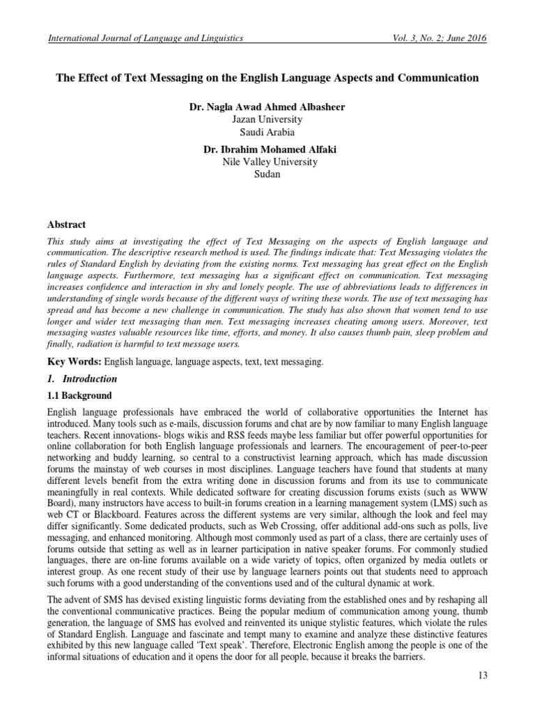 The Effect of Text Messaging On The English Language Aspects and ...