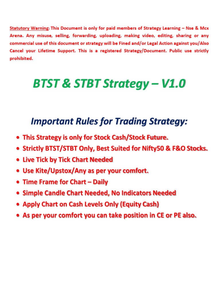 BTST & STBT Strategy - by Nse & MCX Arena 1 | PDF | Finance & Money ...